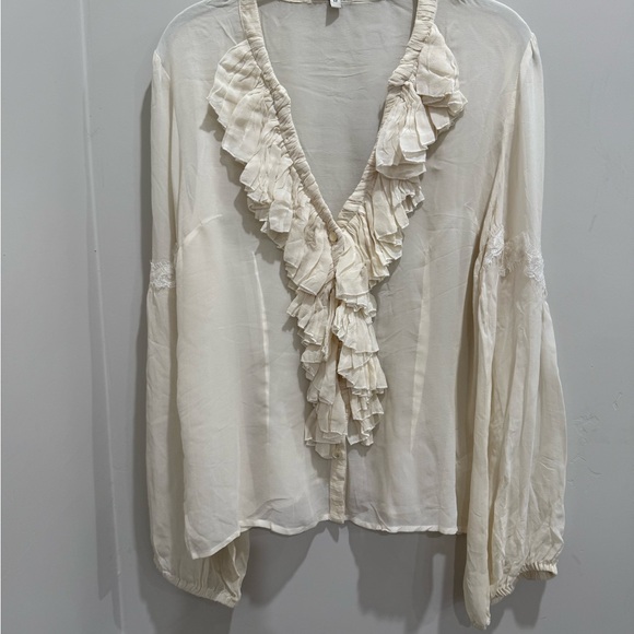 Boston Proper Cream Silk Ruffled Blouse - Picture 9 of 15